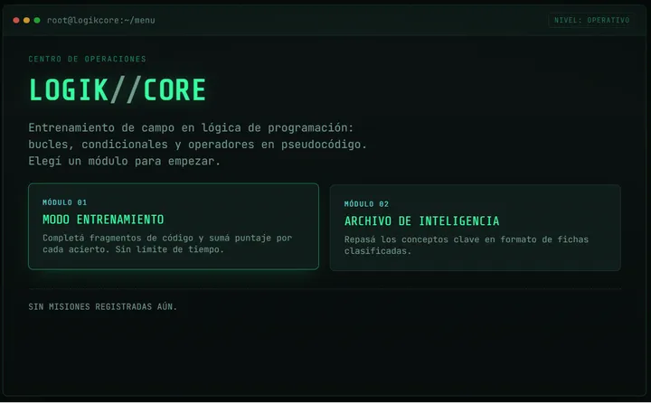 LOGIK//CORE — simulador del examen de ingreso a la UTN — captura 1