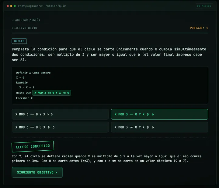 LOGIK//CORE — simulador del examen de ingreso a la UTN — captura 2